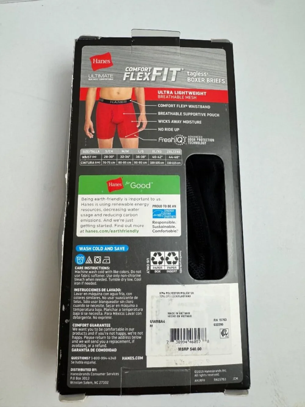 Hanes NEW Comfort FlexFit Mens Medium Tagless Boxer Briefs 4 Pack Black Blue Red